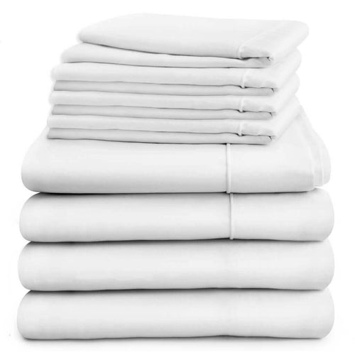 Duvet cover, deep fitted sheet and flat sheet in double, king, super king and emperor sizes with four pillowcases, white