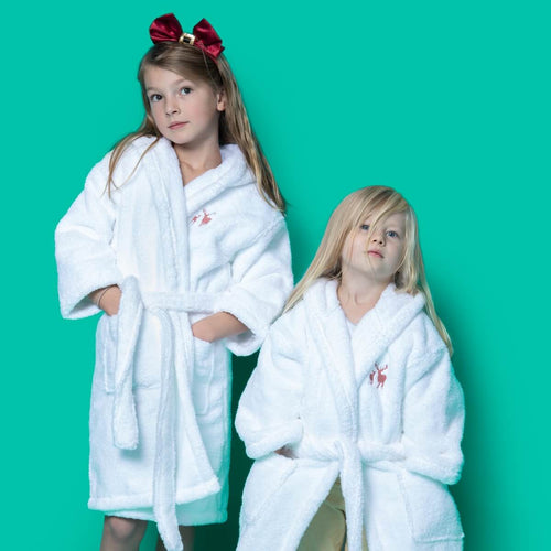 Hampton &amp; Astley Kids’ Zero Twist Cotton Towel Dressing Gown, Pure White