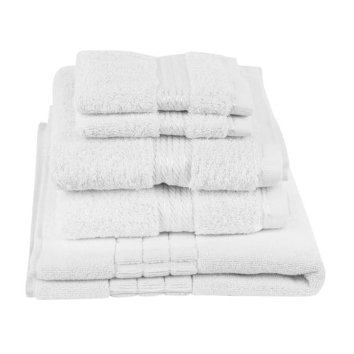 Egyptian Cotton Luxury Bath Mat and Two Hand Towels With Two Face Cloths, Pure White
