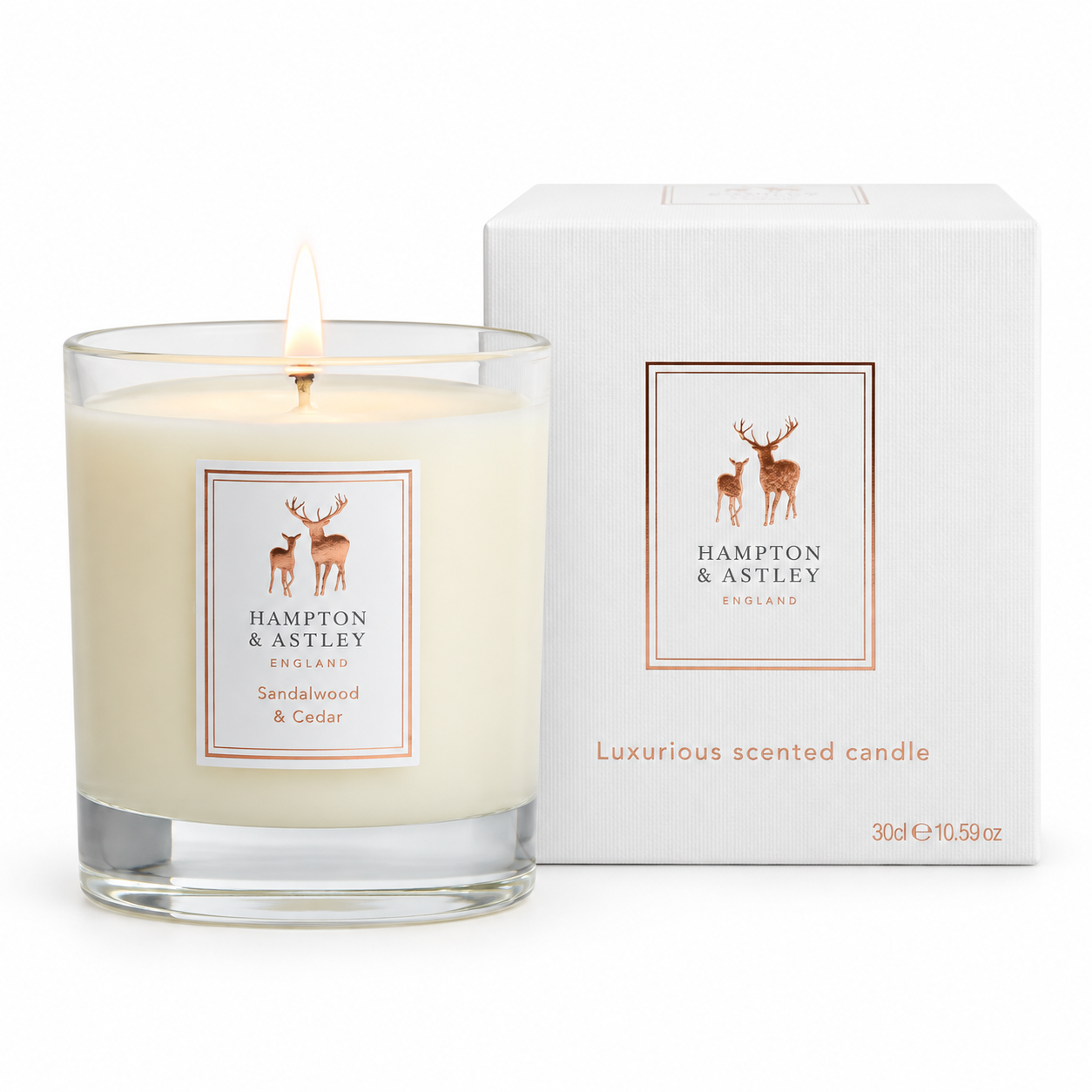 Hampton & Astley Sandalwood & Cedar luxury scented candle with gift box