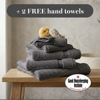 Hampton & Astley Egyptian cotton 650gsm 7 piece towel set in charcoal dark grey, plus 2 FREE matching charcoal hand towels