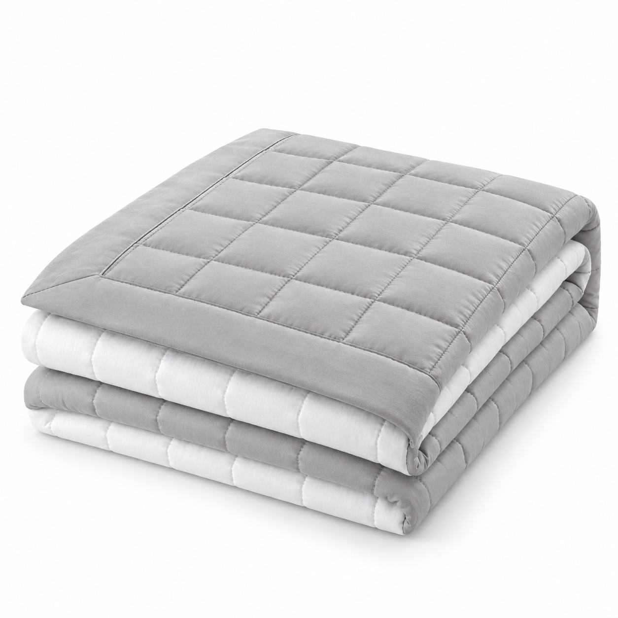 Hampton & Astley reversible cotton quilted bed throw in grey and white, folded