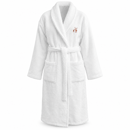 Hampton & Astley zero-twist cotton towelling dressing gown in pure white
