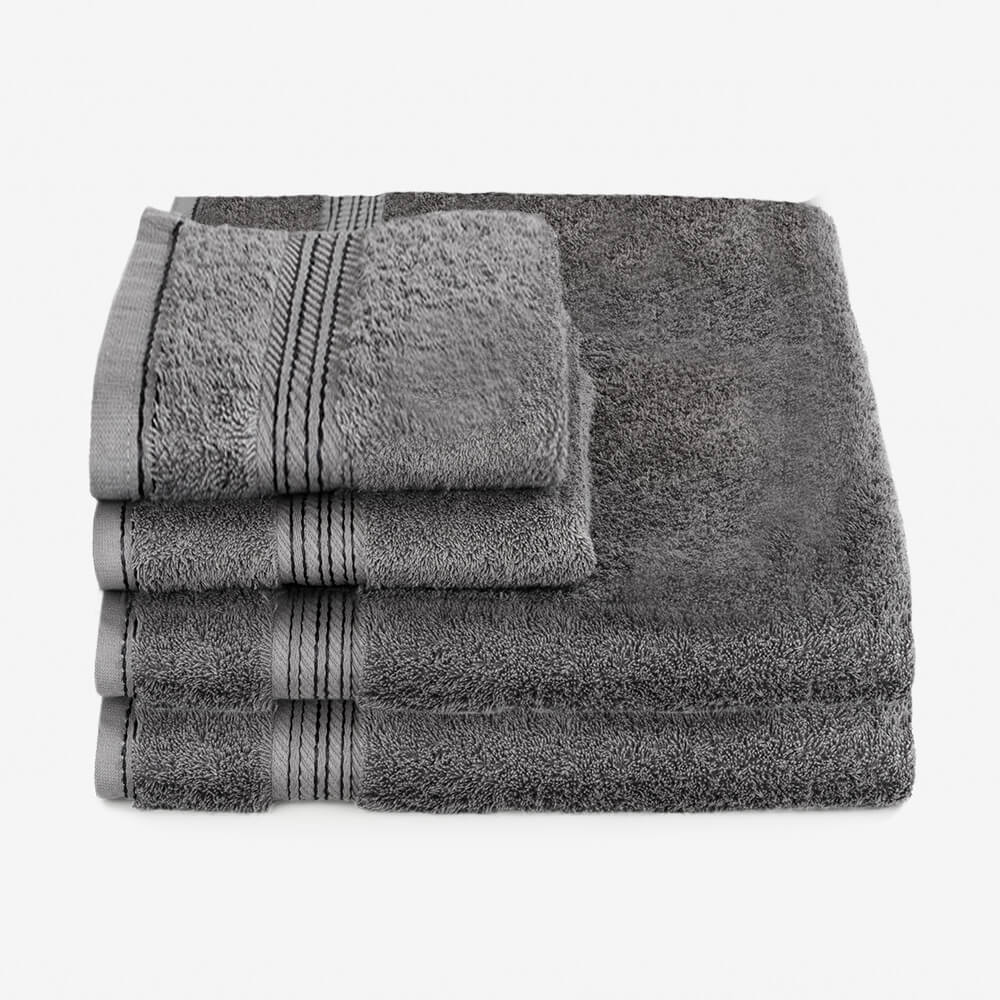 Egyptian Cotton 4 Piece Luxury Bath Sheet and Hand Towel Set, Charcoal Dark Grey