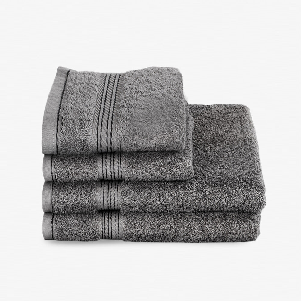 Egyptian Cotton 4 Piece Luxury Bath Towel and Hand Towel Set, Charcoal Dark Grey