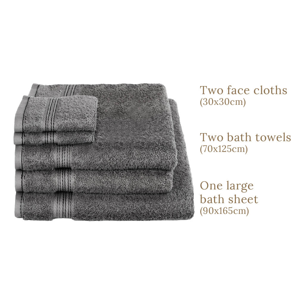 Egyptian Cotton 5 Piece Luxury Bath Towel Set, Charcoal Dark Grey - Hampton & Astley