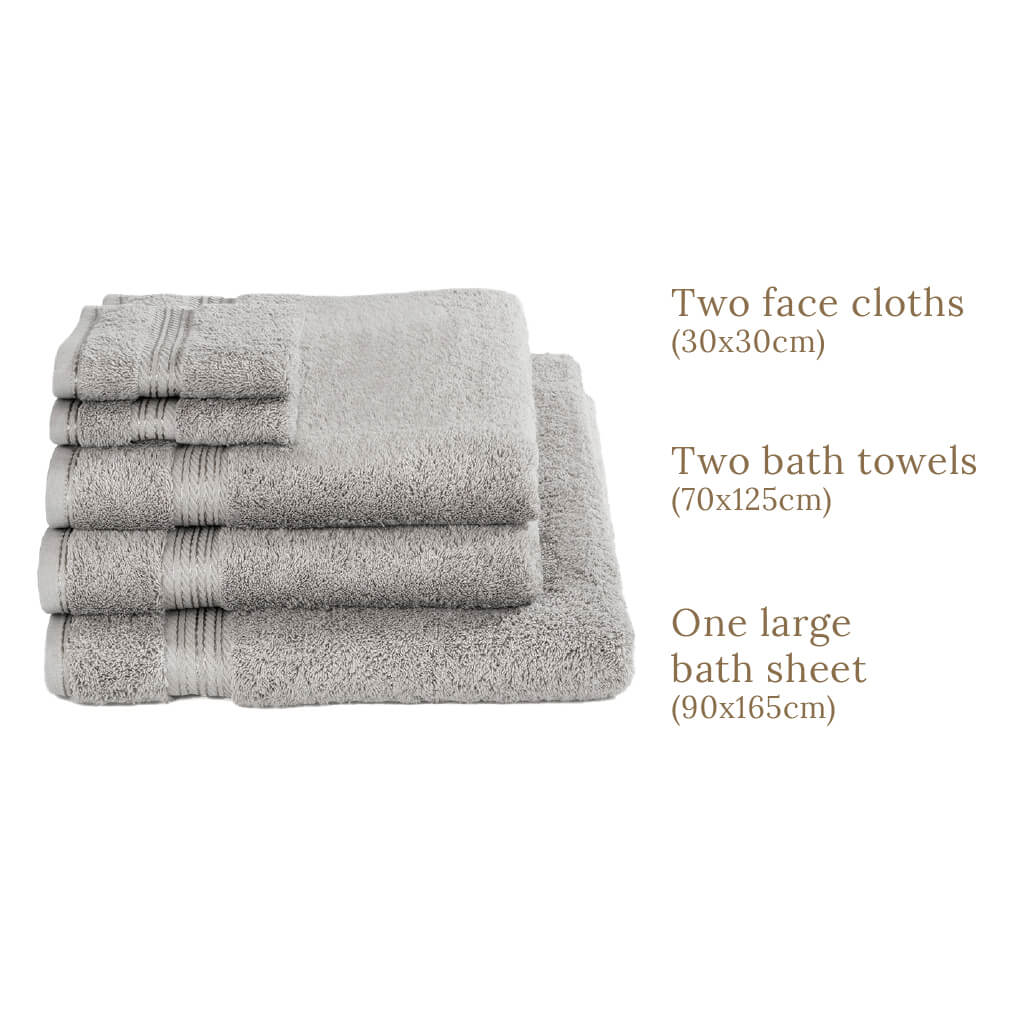 Egyptian Cotton 5 Piece Luxury Bath Towel Set, Subtle Grey - Hampton & Astley