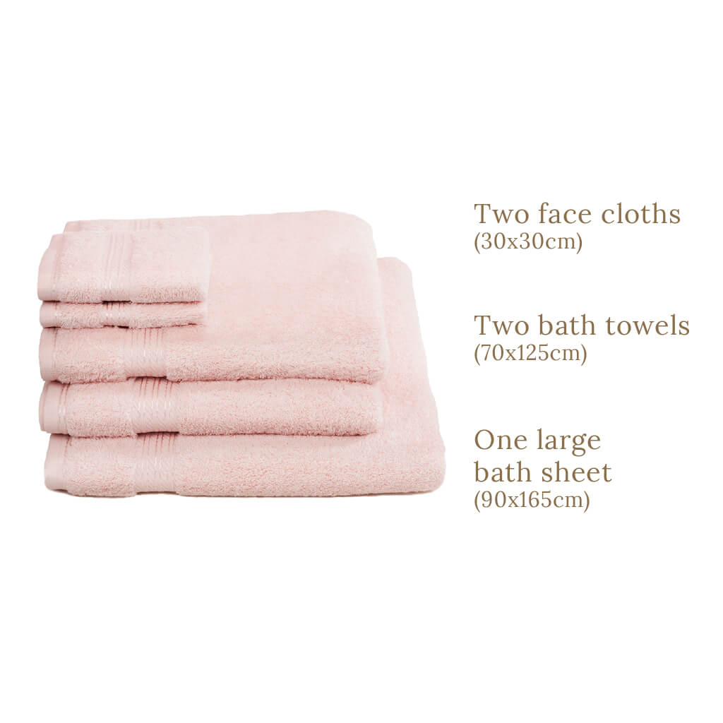 Egyptian Cotton 5 Piece Luxury Bath Towel Set, Pink - Hampton & Astley