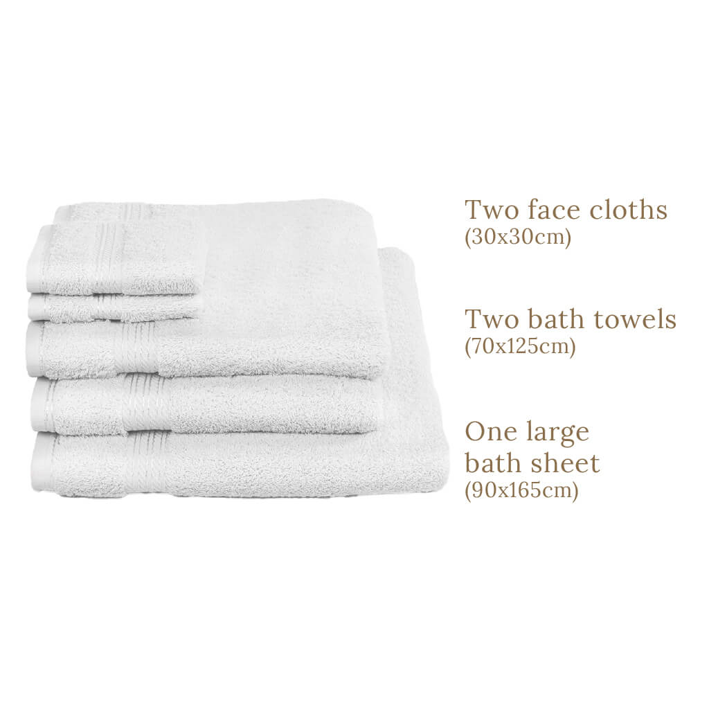 Egyptian Cotton 5 Piece Luxury Bath Towel Set, Pure White - Hampton & Astley