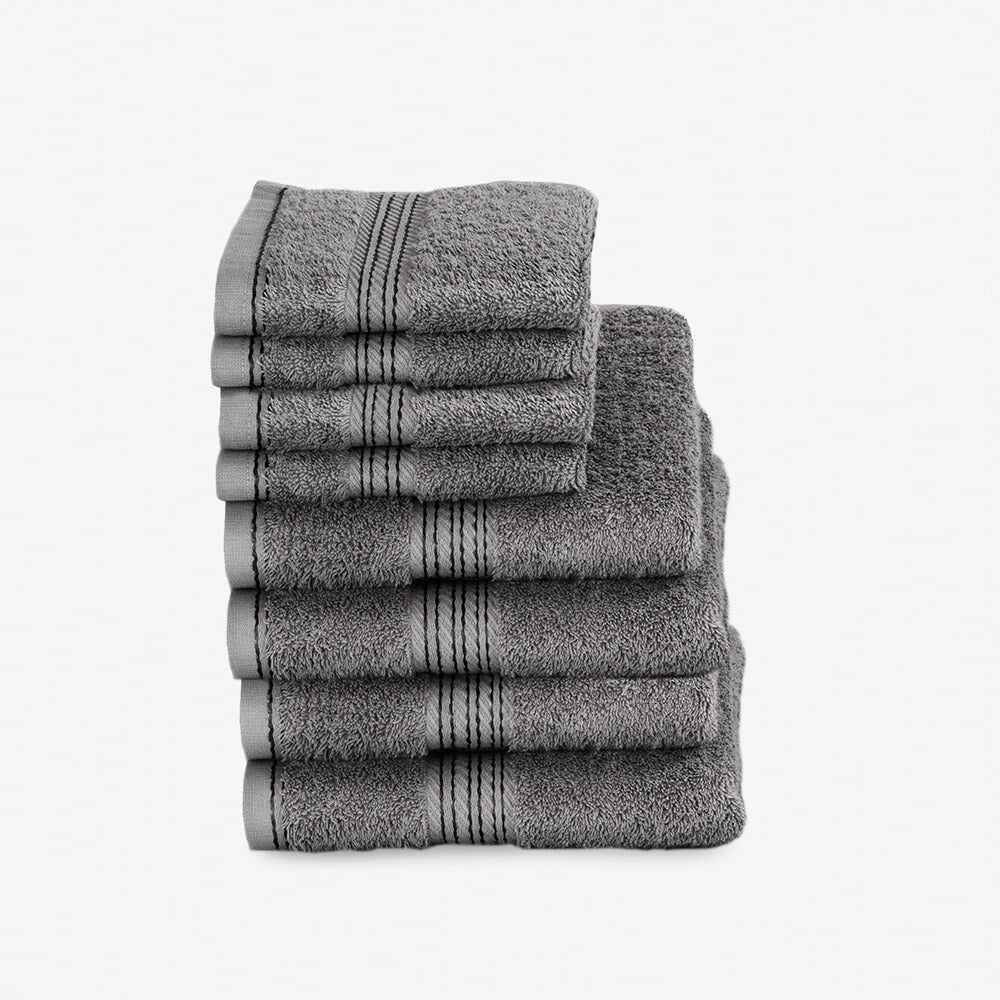 Egyptian Cotton 8 Piece Luxury Hand Towel and Face Towel Set, Charcoal Dark Grey