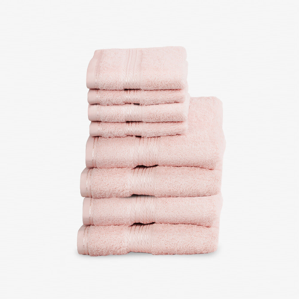 Egyptian Cotton 8 Piece Luxury Hand Towel and Face Towel Set, Pink