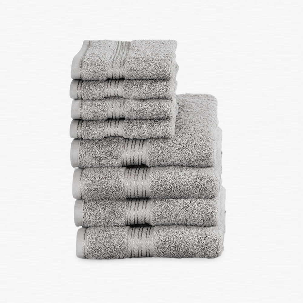 Egyptian Cotton 8 Piece Luxury Hand Towel and Face Towel Set, Subtle Grey