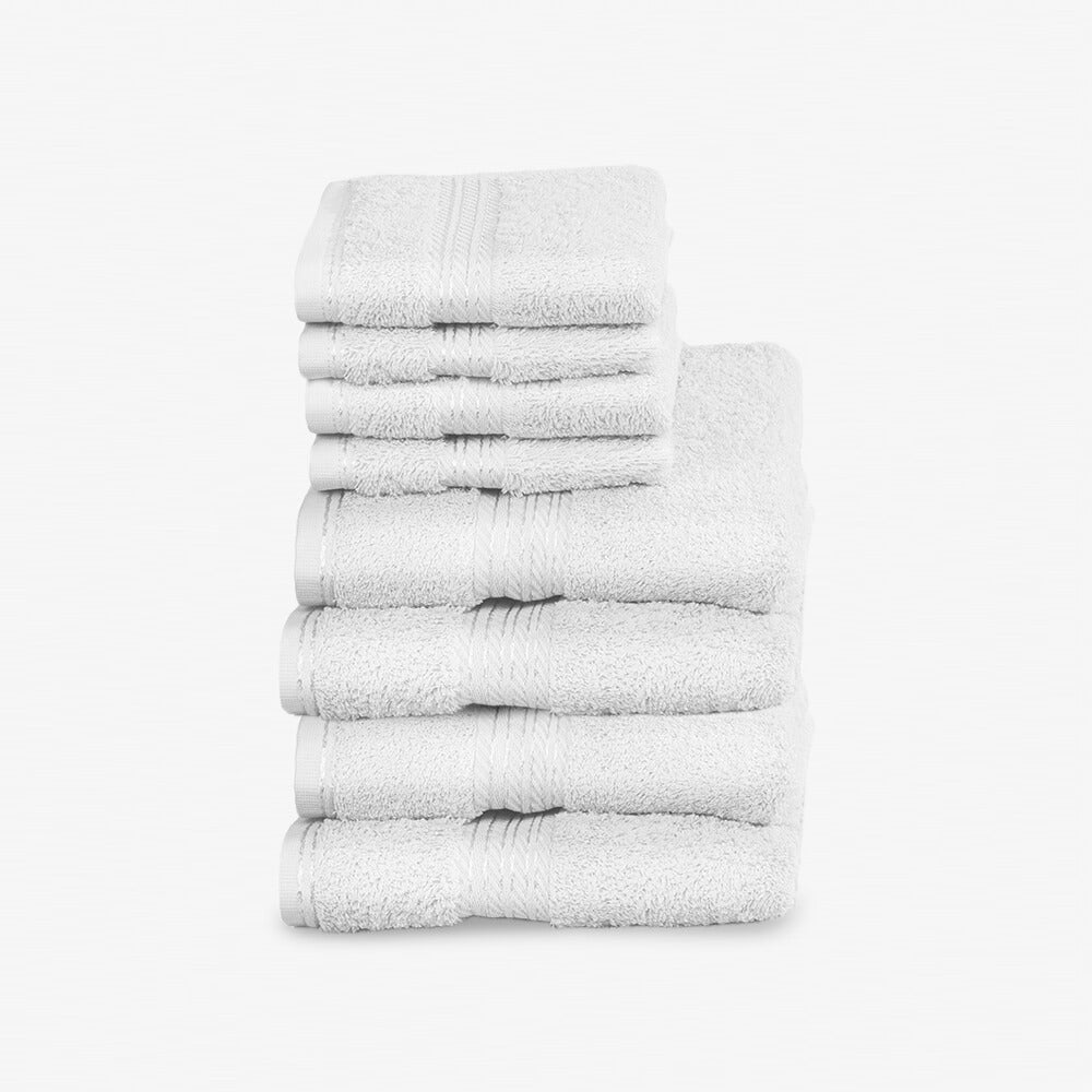 Egyptian Cotton 8 Piece Luxury Hand Towel and Face Towel Set, Pure White