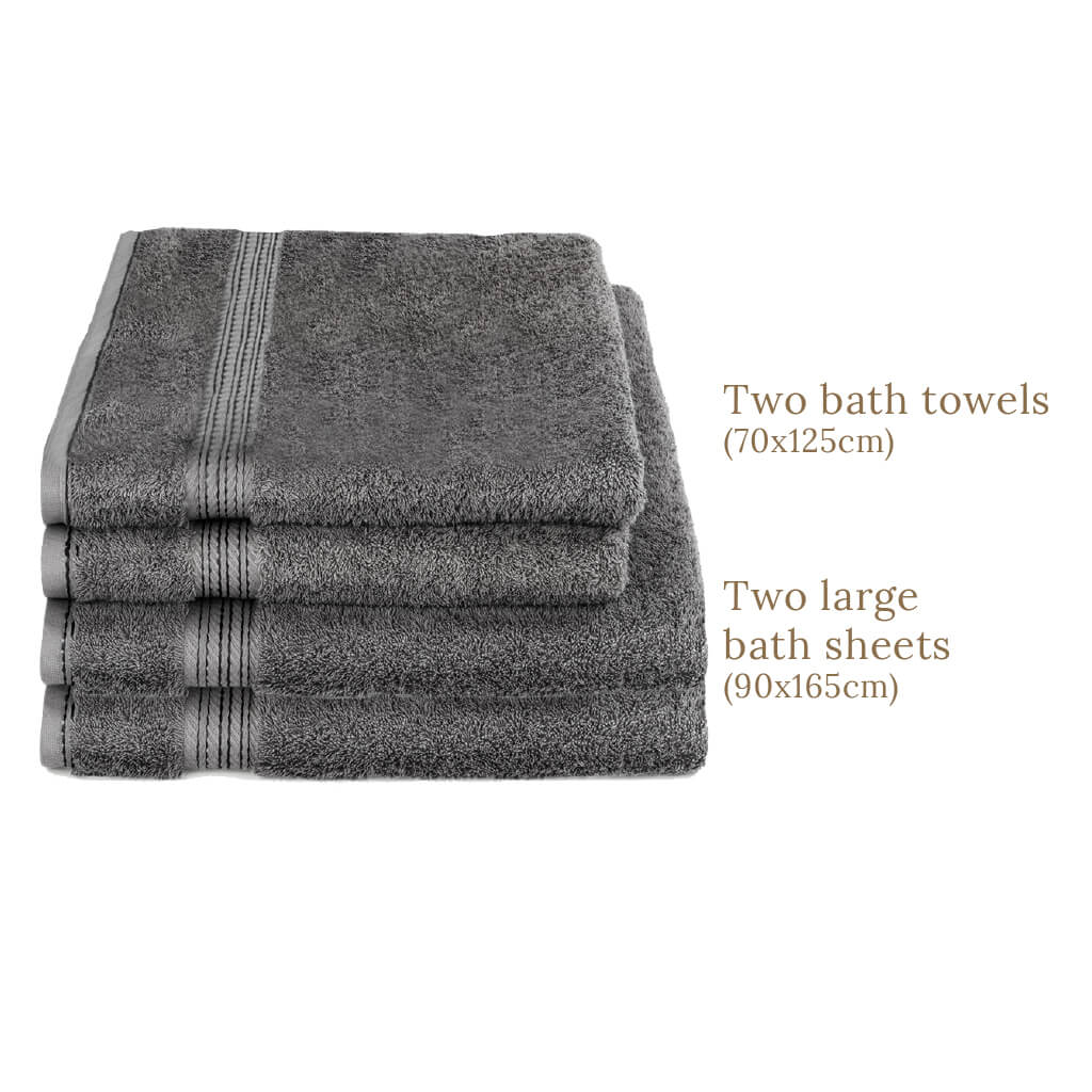 Egyptian Cotton 4 Piece Luxury Bath Sheet and Bath Towel Set, Charcoal Dark Grey