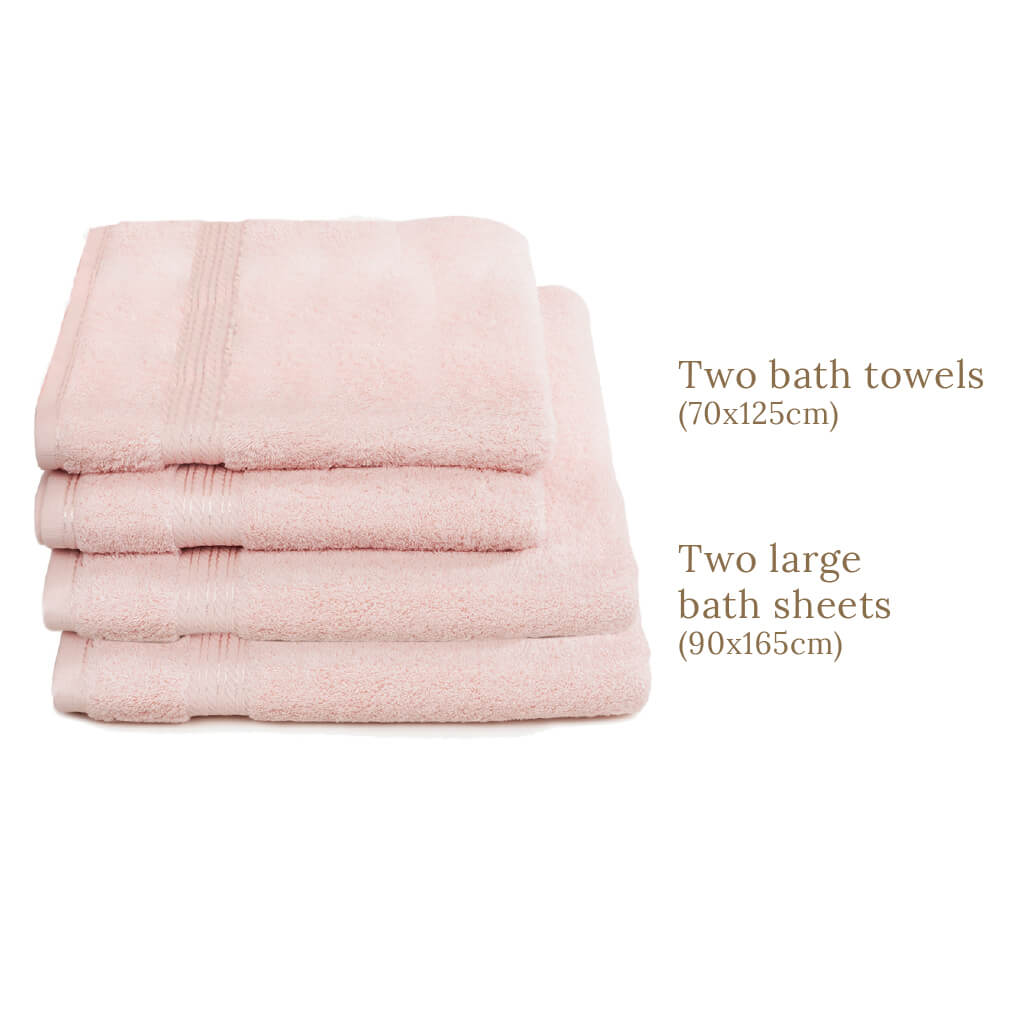 Egyptian Cotton 4 Piece Luxury Bath Sheet and Bath Towel Set, Pink