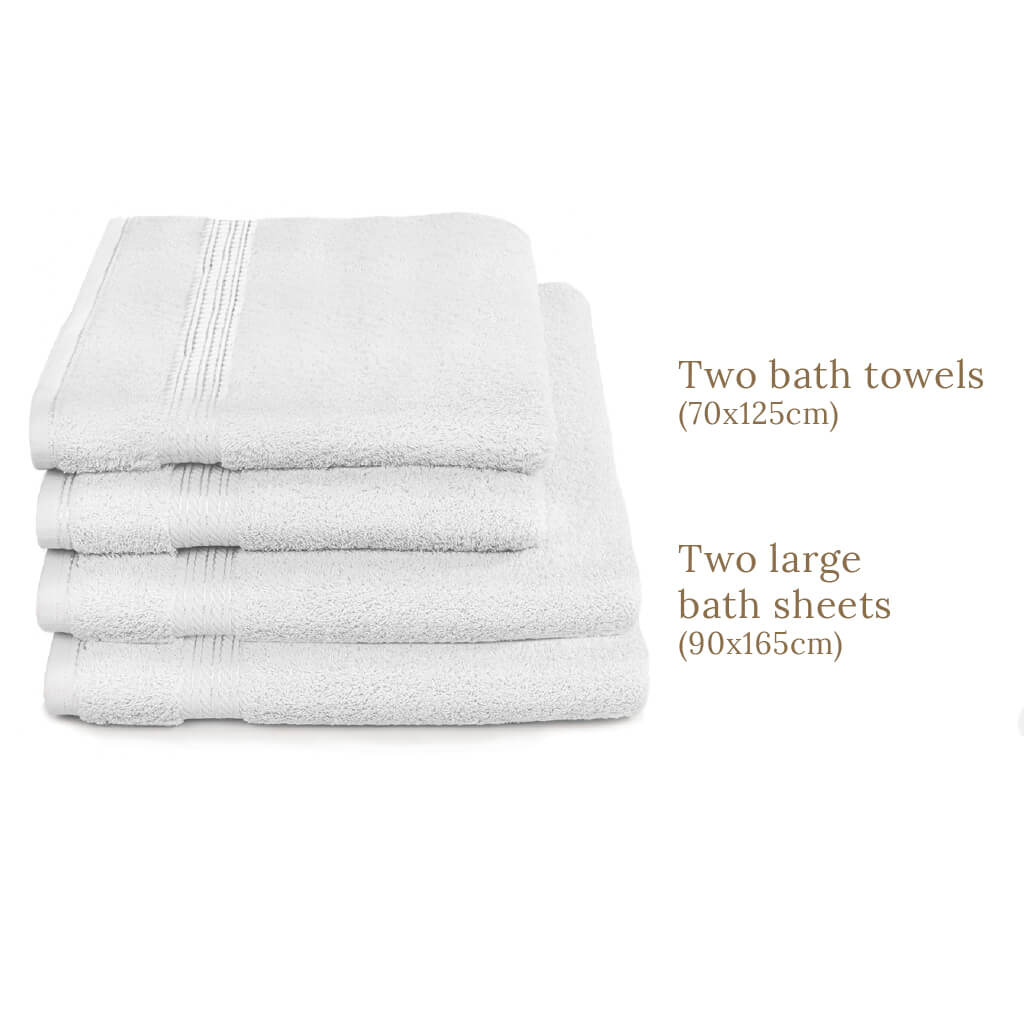 Egyptian Cotton 4 Piece Luxury Bath Sheet and Bath Towel Set, Pure White