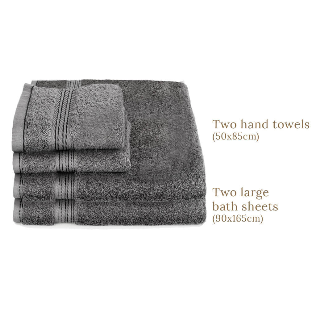 Egyptian Cotton 4 Piece Luxury Bath Sheet and Hand Towel Set, Charcoal Dark Grey