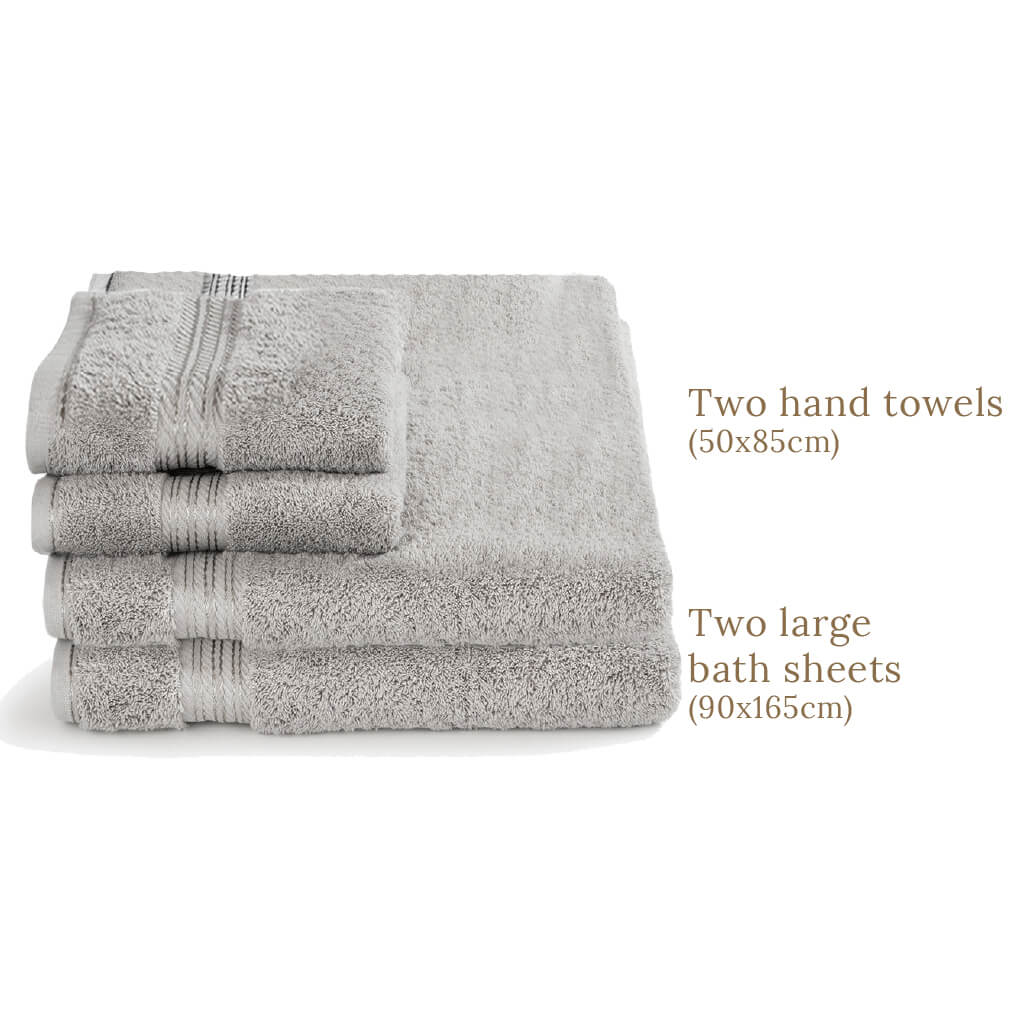 Egyptian Cotton 4 Piece Luxury Bath Sheet and Hand Towel Set, Subtle Grey