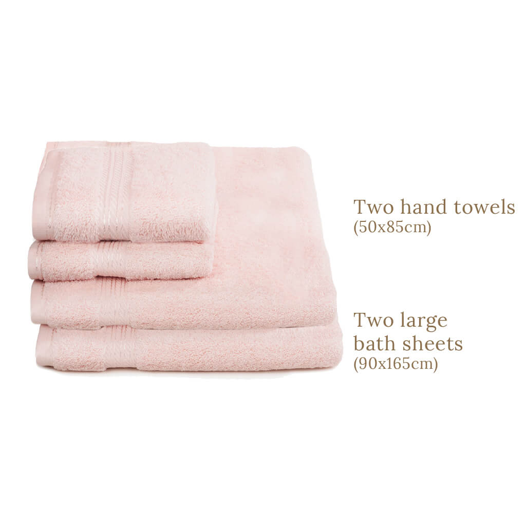 Egyptian Cotton 4 Piece Luxury Bath Sheet and Hand Towel Set, Pink