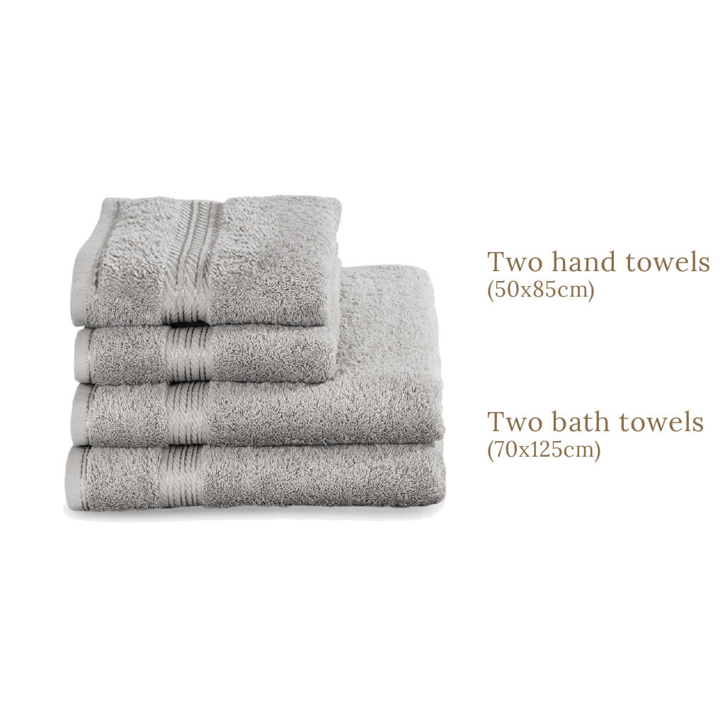 Egyptian Cotton 4 Piece Luxury Bath Towel and Hand Towel Set, Subtle Grey