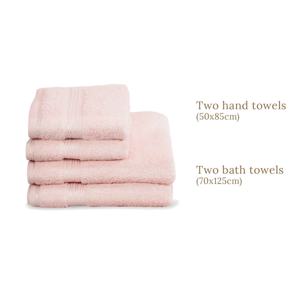 Egyptian Cotton 4 Piece Luxury Bath Towel and Hand Towel Set, Pink