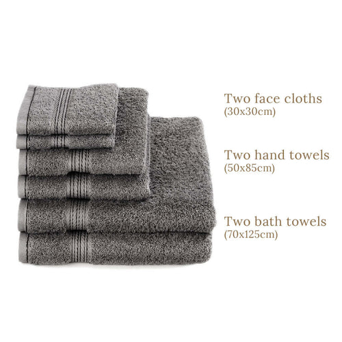 Egyptian Cotton 6 Piece Luxury Bath Towel Set, Charcoal Dark Grey