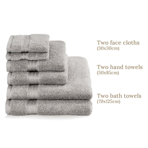 Egyptian Cotton 6 Piece Luxury Bath Towel Set, Subtle Grey