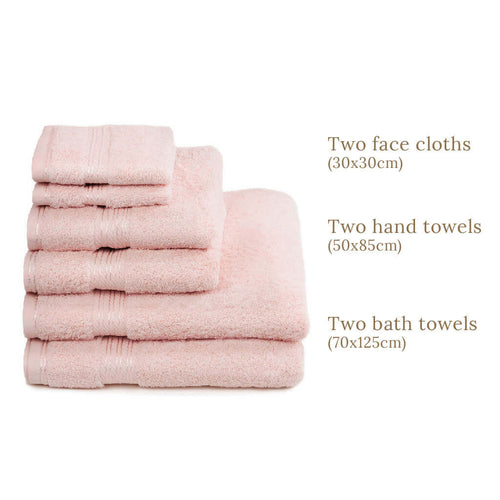 Egyptian Cotton 6 Piece Luxury Bath Towel Set, Pink