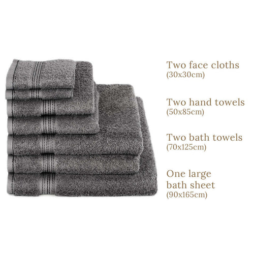 7 Piece Luxury Egyptian Cotton Bath Towel Set, Charcoal Grey
