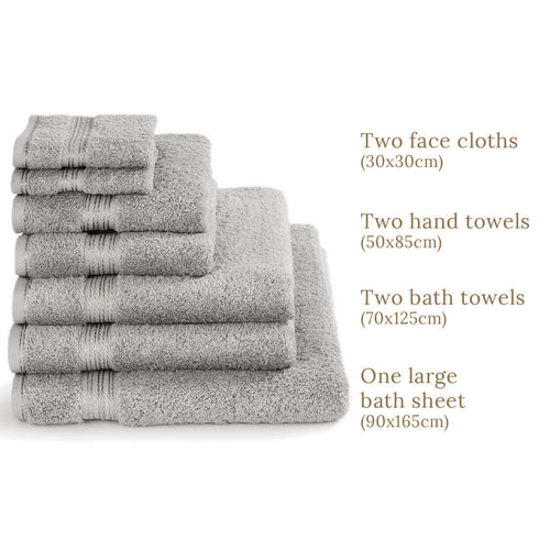 7 Piece Luxury Egyptian Cotton Bath Towel Set, Grey