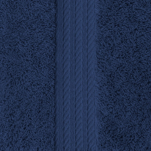 Close-up of the navy Egyptian cotton bath sheet pile and embroidered border