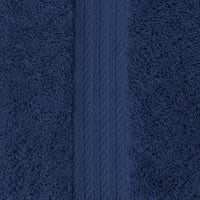 Close-up of the navy Egyptian cotton bath sheet pile and embroidered border