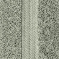 Close-up of the sage green Egyptian cotton bath sheet pile and embroidered border