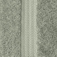 Close-up of the sage green Egyptian cotton bath sheet pile and embroidered border