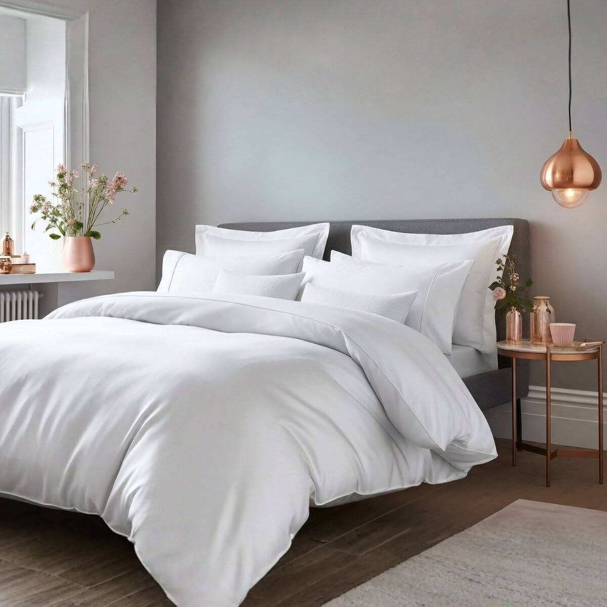 Luxury 300 thread count Egyptian Cotton sateen duvet cover, fitted sheet and two pillowcases