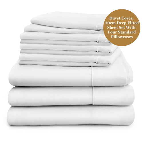Luxury 500 thread count Egyptian Cotton sateen duvet cover, 40cm fitted sheet and four pillowcases