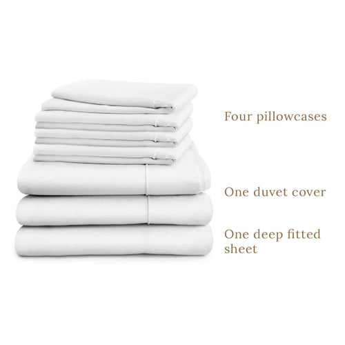 Luxury 500 thread count Egyptian Cotton sateen duvet cover, 40cm fitted sheet and four pillowcases