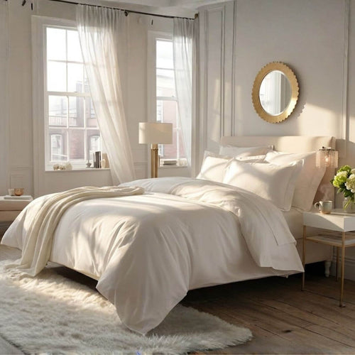 Luxury 500 thread count Egyptian Cotton sateen duvet cover, 40cm fitted sheet and four pillowcases