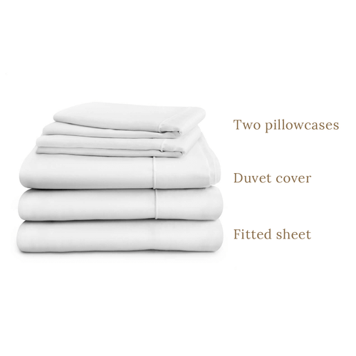 Luxury 500 thread count Egyptian Cotton sateen duvet cover, 40cm fitted sheet and four pillowcases