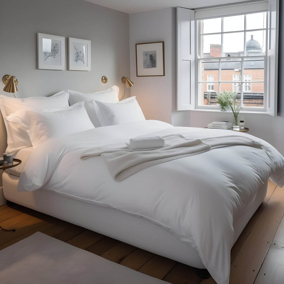 Egyptian Cotton 500 Thread Count Sateen Luxury Duvet Cover 40cm Deep Fitted Sheet Set Two Standard Pillowcases Pure