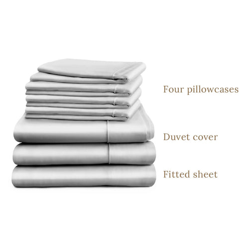 Luxury 500 thread count Egyptian Cotton sateen duvet cover, fitted sheet and four pillowcases
