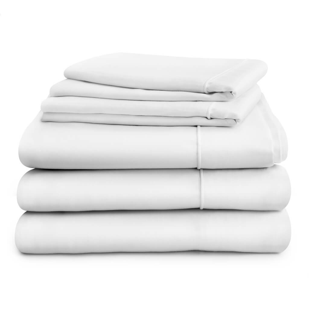 Egyptian Cotton 500 Thread Count Sateen Luxury Duvet Cover and Flat Sheet Set With Two Standard Pillowcases, Pure White - Hampton & Astley