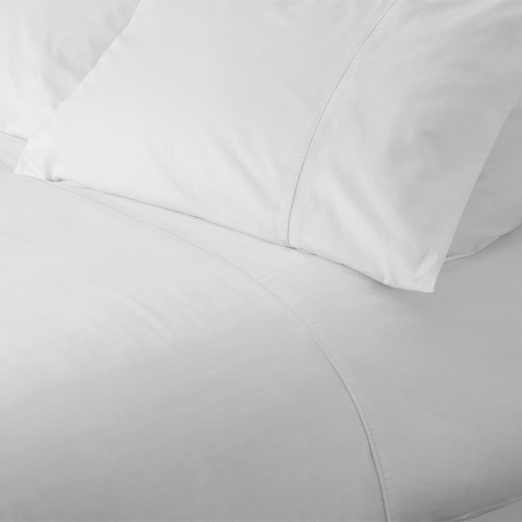 Egyptian Cotton 500 Thread Count Sateen Luxury Duvet Cover and Flat Sheet Set With Two Standard Pillowcases, Pure White - Hampton & Astley