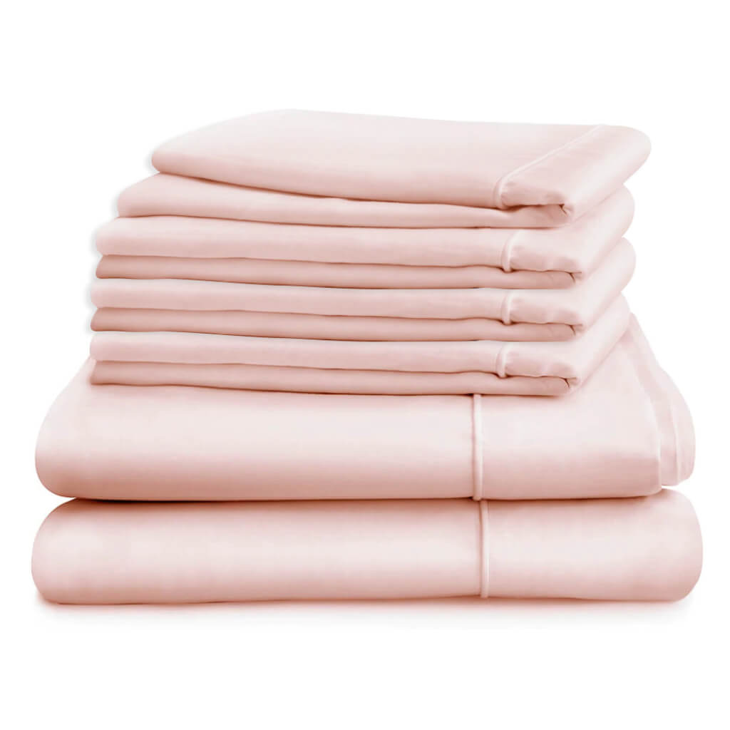 Egyptian Cotton 500 Thread Count Sateen Luxury Duvet Cover and Four Standard Pillowcases, Pink - Hampton & Astley