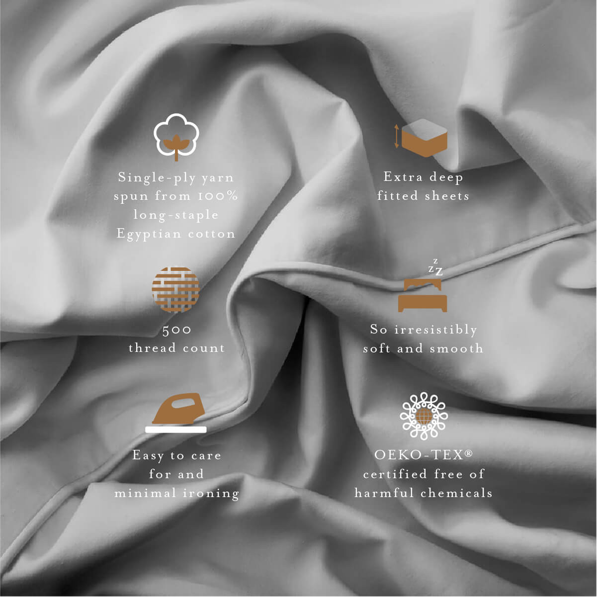 Egyptian Cotton 500 Thread Count Sateen Luxury Duvet Cover and Four Standard Pillowcases, Subtle Grey - Hampton & Astley
