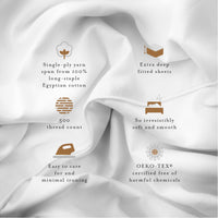 Close-up of Hampton & Astley luxury 500 thread count Egyptian cotton sateen bedding fabric in Pure White