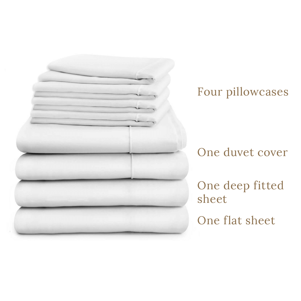 Egyptian Cotton 500 Thread Count Sateen Luxury Duvet Cover With 40cm Deep Fitted Sheet, Flat Sheet and Four Standard Pillowcases, Pure White - Hampton & Astley