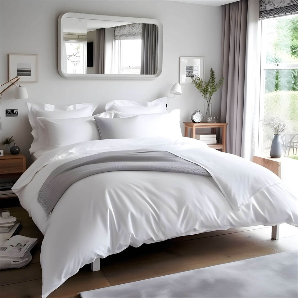 Egyptian Cotton 500 Thread Count Sateen Luxury Duvet Cover 40cm Deep Fitted Sheet Flat Sheet Two Standard Pillowcases Pure
