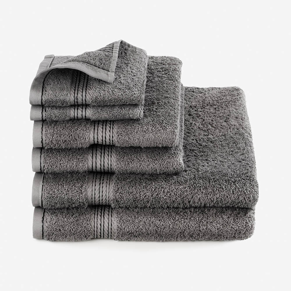 Egyptian Cotton 6 Piece Luxury Bath Towel Set, Charcoal Dark Grey - Hampton & Astley