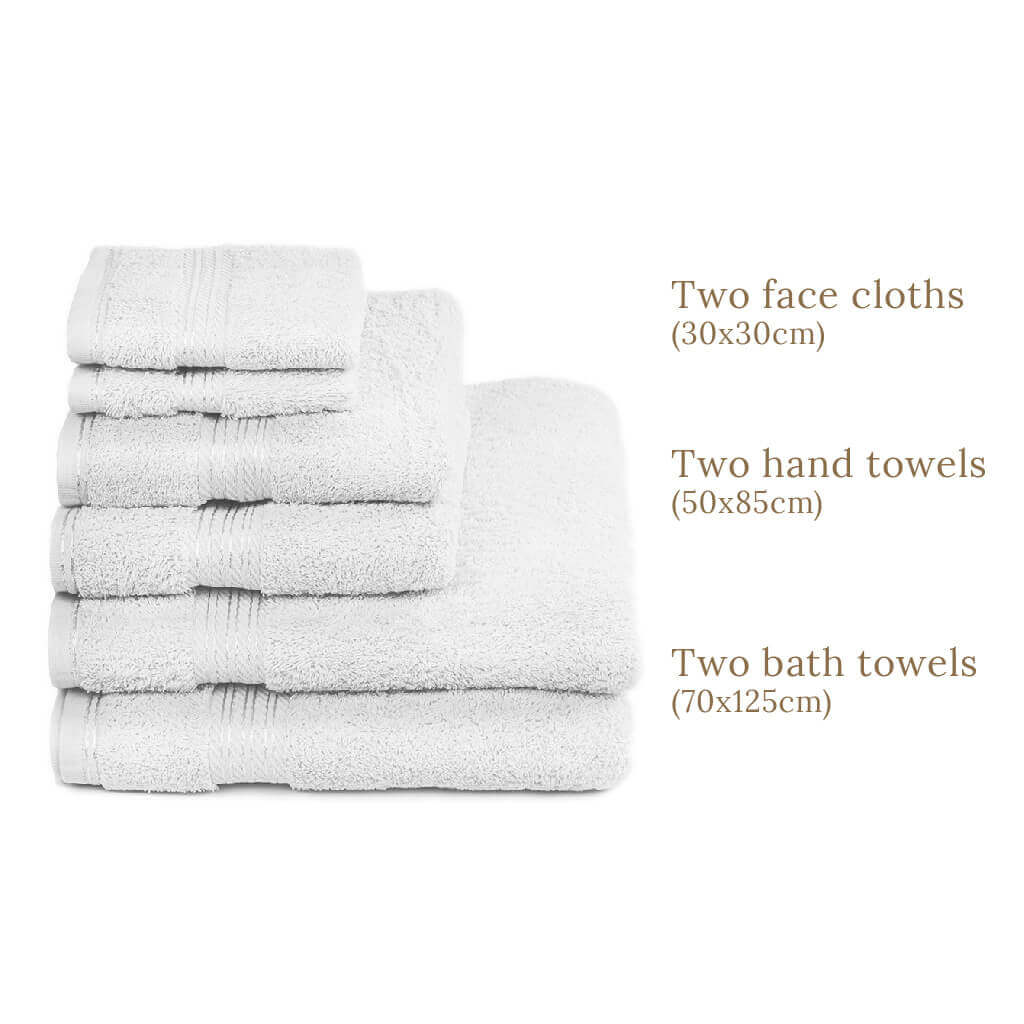 Egyptian Cotton 6 Piece Luxury Bath Towel Set, Pure White - Hampton & Astley
